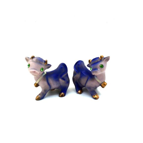 Vintage Lefton Blue Cow Salt & Pepper Shakers – Rhinestone Eyes - Picture 1 of 4